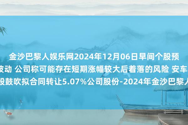 金沙巴黎人娱乐网2024年12月06日早间个股预警：跨境通股价严重绝顶波动 公司称可能存在短期涨幅较大后着落的风险 安车检测控股鼓吹拟合同转让5.07%公司股份-2024年金沙巴黎人娱乐城(中国)官方网站-登录入口